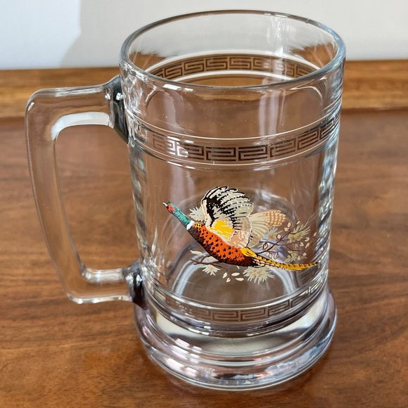 Princess House Pheasant Bird Beer Mug Crystal Glass Stein Vintage - Picture 2 of 10
